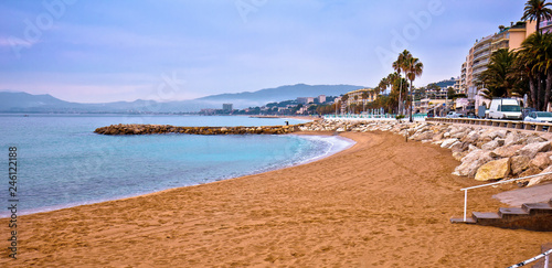 Cannes sand beach and palm waterfront panoramic view photo