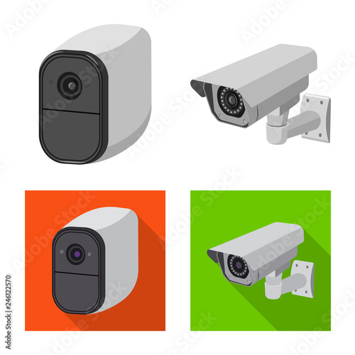 Vector illustration of cctv and camera sign. Set of cctv and system stock symbol for web.