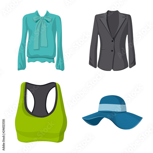 Vector design of woman and clothing logo. Collection of woman and wear stock symbol for web.