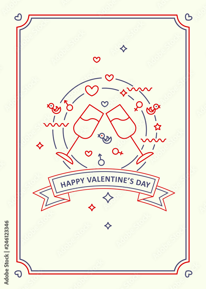 Obraz premium Happy Valentine s day. Greeting card. Line art style