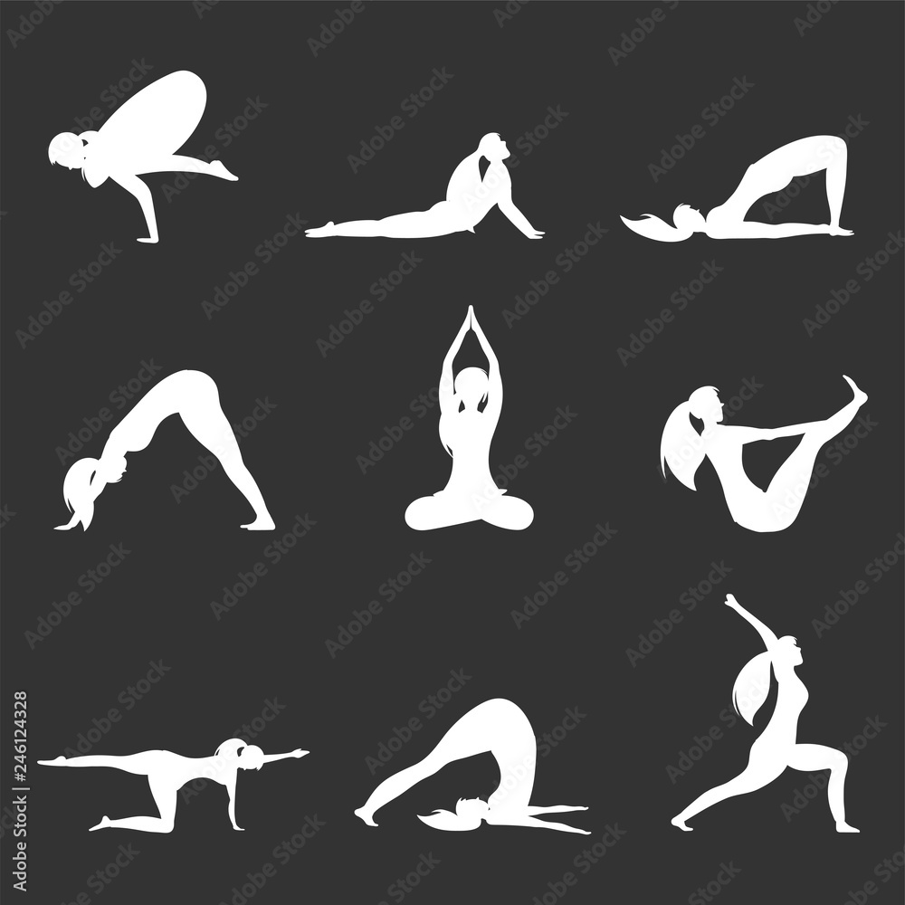 Beautiful woman training yoga poses. Girl exercises pilates