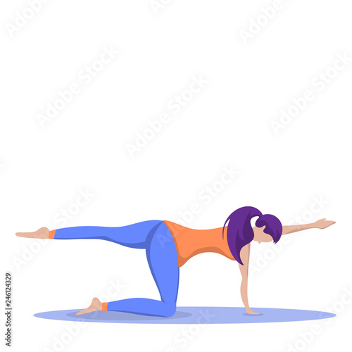 Beautiful woman training yoga poses. Girl exercises pilates