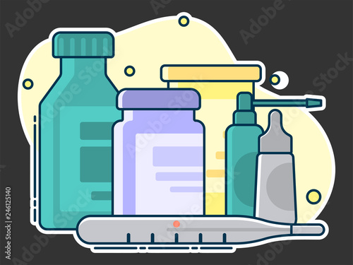 medical set of various pills and containers
