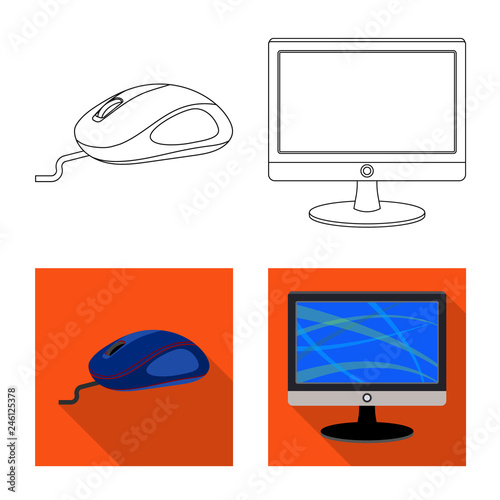Vector illustration of laptop and device sign. Collection of laptop and server stock vector illustration.