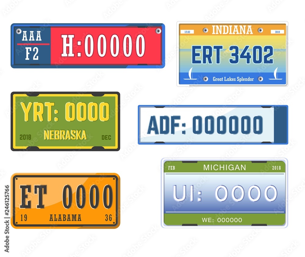 Car numbers plates vehicle license American states