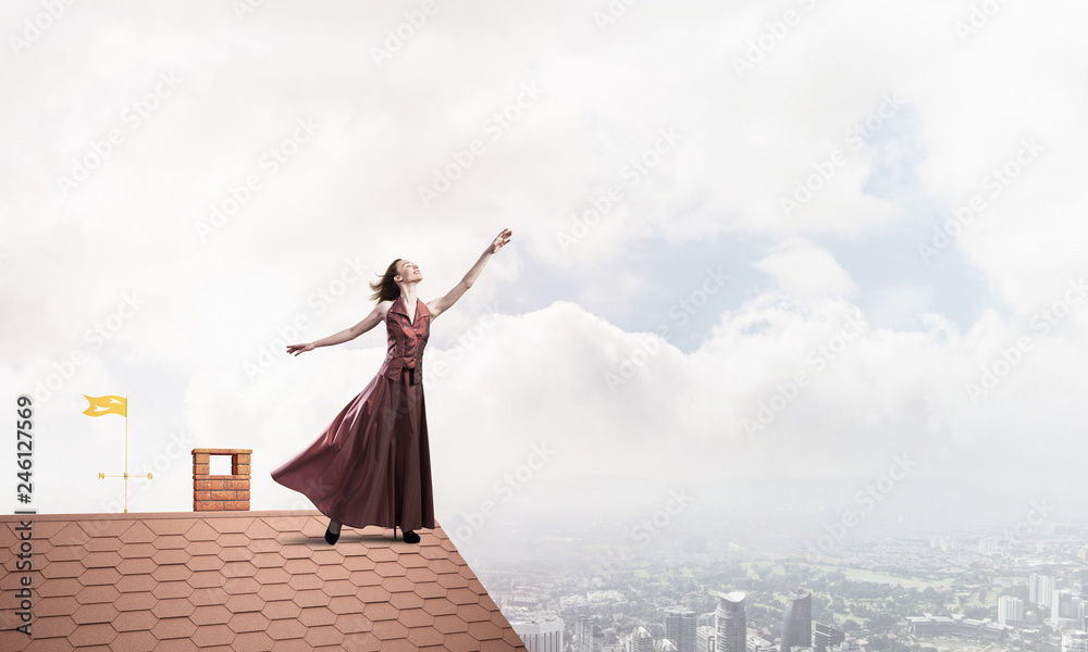 Concept of freedom and happiness with girl enjoying this life. Mixed media Concept of freedom and happiness with girl enjoying this life. Mixed media