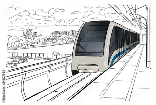Hand drawn sketch Moscow light metro station