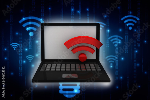 3d illustration WiFi symbol with laptop 