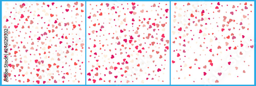 Red hearts confetti celebrations. Simple festive modern design. Holiday vector. Set 3 in 1