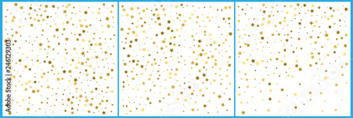 Gold star confetti celebrations. Simple festive modern design. Holiday vector. Set 3 in 1