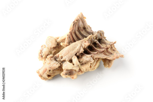 Boiled chicken bones isolated on white background. 