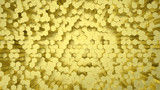 Geometric hexagonal abstract gold background. Surface with hexagonal honeycomb pattern, light and shade. 3D illustration