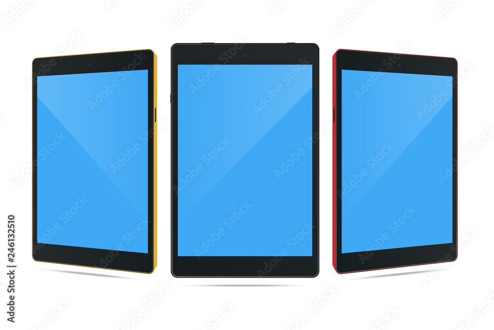 Three tablet mockup with blank screen.