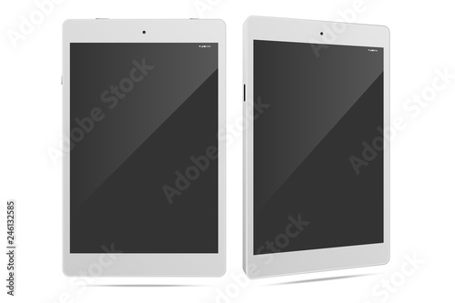 Two white tablets with blank screen. Device mock up.