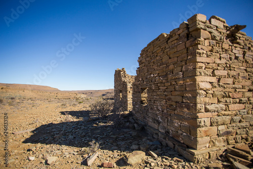 Wide angle view of an old abandoned building in the karoo region of south africa