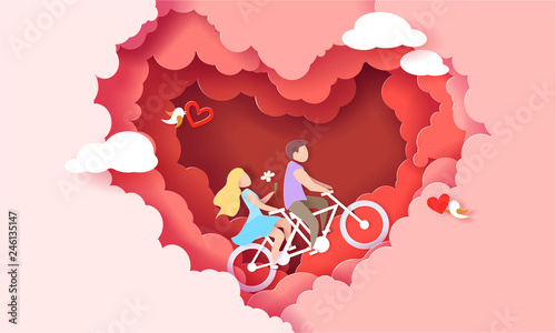 Valentines day card with couple in love heart