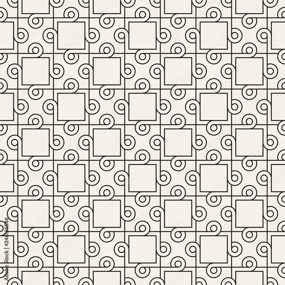 Vector seamless interlacing circles pattern. Simple abstract lattice. Repeating geometric tiles with weaved lines.