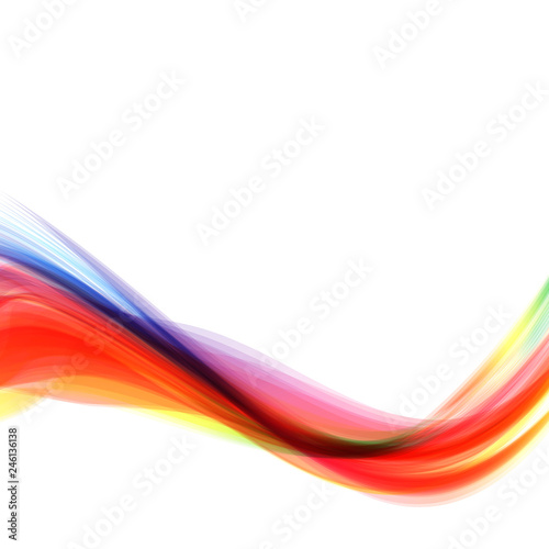 Abstract bright wave isolated on white background. Vector illustration for curl motion design. Colorful energy smoke horizontal layout banner. Cool curl wave header element. Modern bright colors.