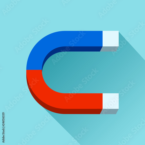 Blue and red horseshoe Magnet icon in flat style, simple tool on color background. Vector design element for you project 