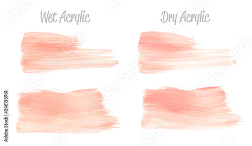 Vector pink paint smear stroke stain set. Abstract pink glittering textured art illustration. Acrylic Texture Paint Stain Illustration. Hand drawn brush strokes vector elements. Acrilyc strokes.