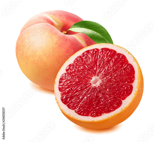 Grapefruit and peach isolated on white background