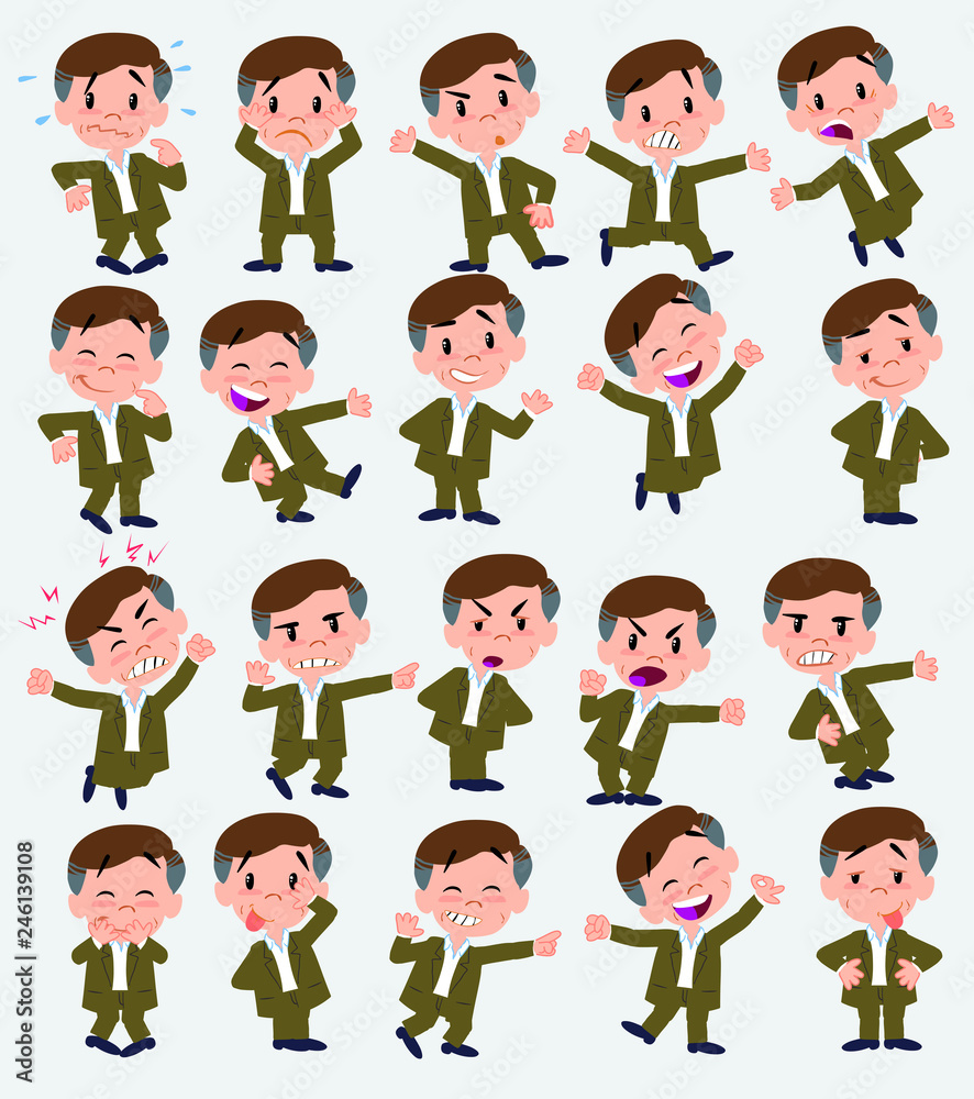 Cartoon character businessman in casual style. Set with different postures, attitudes and poses, doing different activities in isolated vector illustrations. Cartoon character businessman in casual style. Set with different postures, attitudes and poses, doing different activities in isolated vector illustrations.