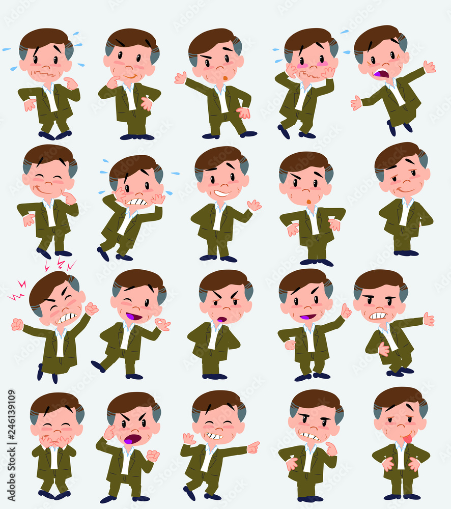 Cartoon character businessman in casual style. Set with different postures, attitudes and poses, doing different activities in isolated vector illustrations. Cartoon character businessman in casual style. Set with different postures, attitudes and poses, doing different activities in isolated vector illustrations.