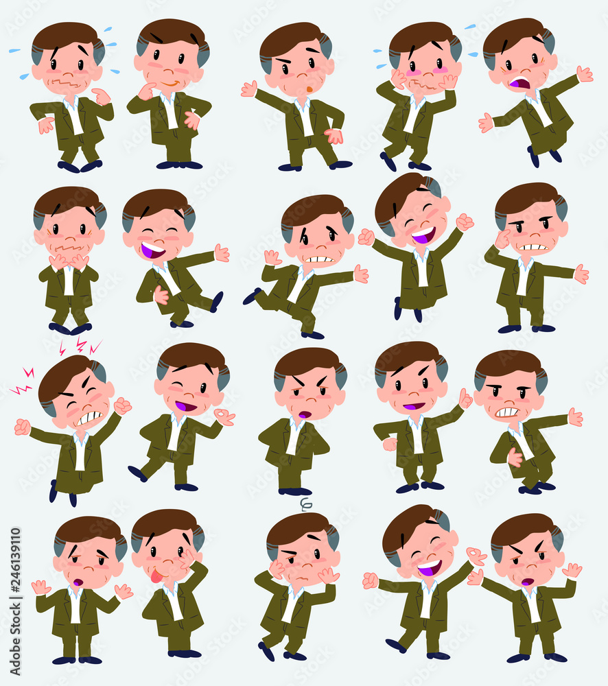 Cartoon character businessman in casual style. Set with different postures, attitudes and poses, doing different activities in isolated vector illustrations. Cartoon character businessman in casual style. Set with different postures, attitudes and poses, doing different activities in isolated vector illustrations.