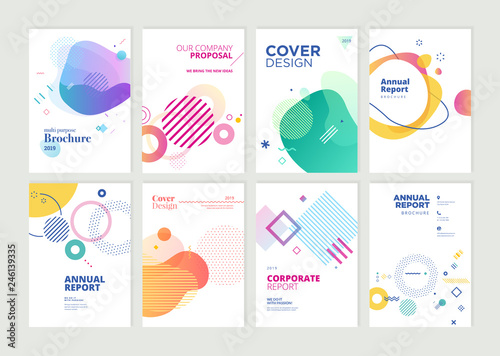 Set of brochure, annual report, flyer design templates in A4 size. Vector illustrations for business presentation, business paper, corporate document cover and layout template designs.