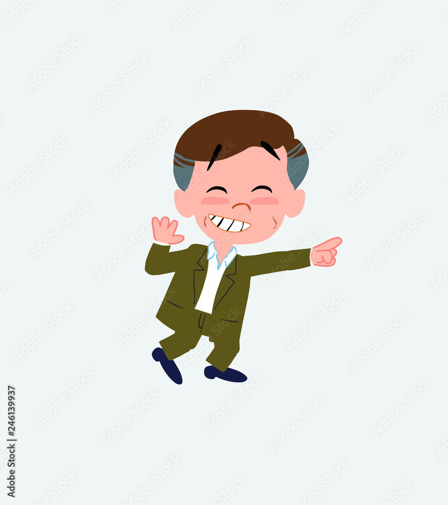 Businessman in casual style pointing to something funny on his left. Businessman in casual style pointing to something funny on his left.