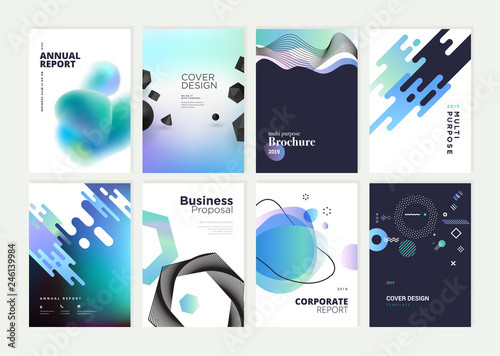 Set of brochure, annual report, flyer design templates in A4 size. Vector illustrations for business presentation, business paper, corporate document cover and layout template designs.
