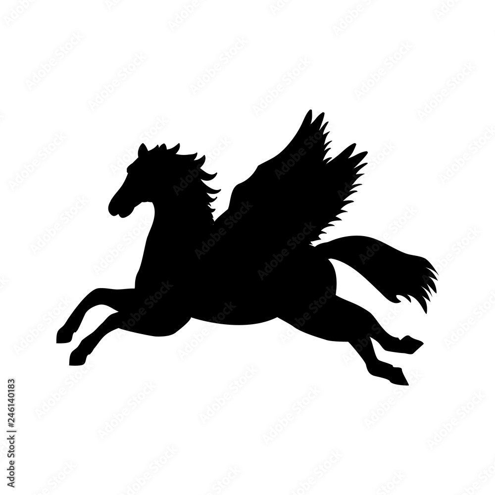 Pegasus silhouette mythology symbol fantasy tale. Vector illustration. Pegasus silhouette mythology symbol fantasy tale. Vector illustration.