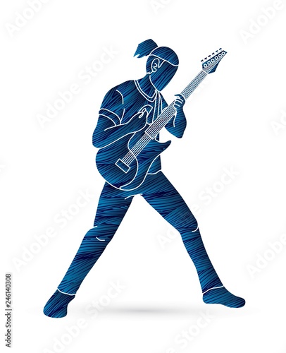 Musician playing electric guitar, Music band graphic vector