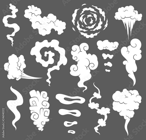 Bad smell. Smoke clouds. Steam smoke clouds of cigarettes or expired old food vector cooking cartoon icons. Illustration of smell vapor, cloud aroma.