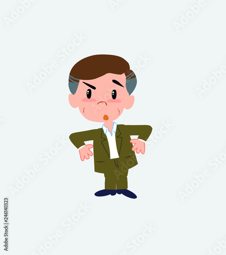 Businessman in casuBusinessman in casual style runs alarmed.al style with an expression of unpleasant surprise.