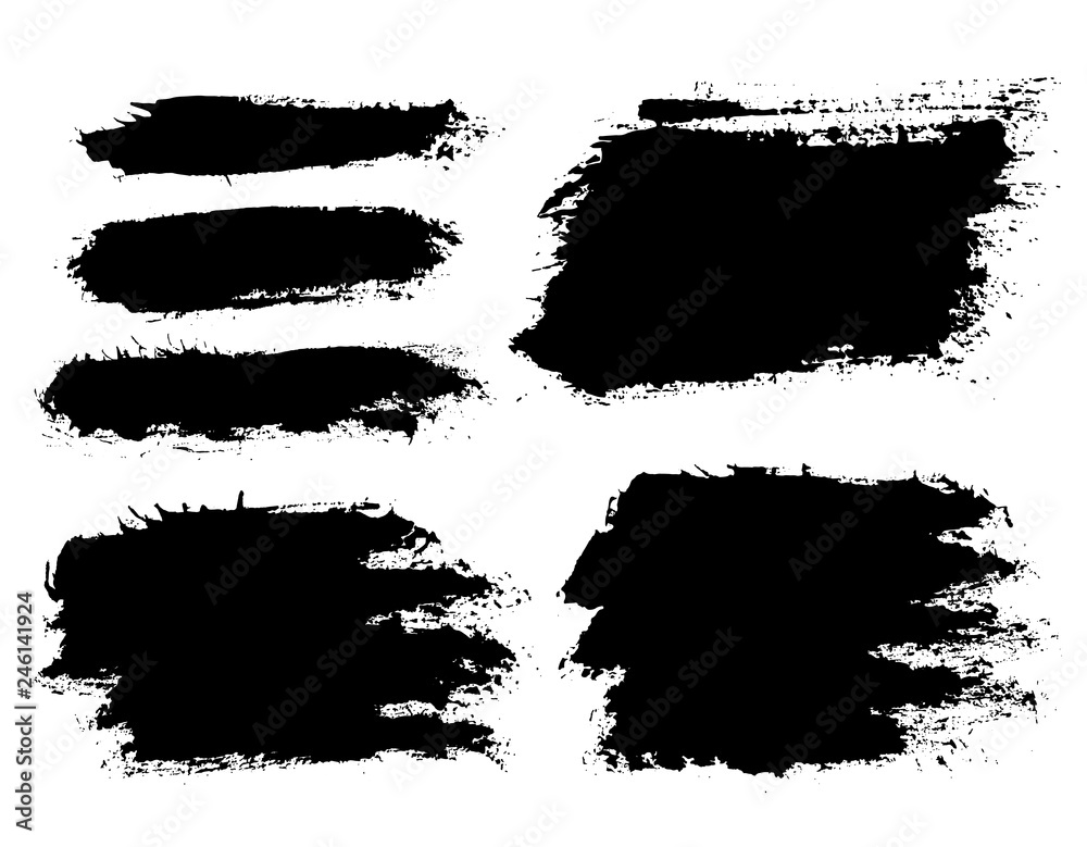 Brush strokes set vector painted isolated objects