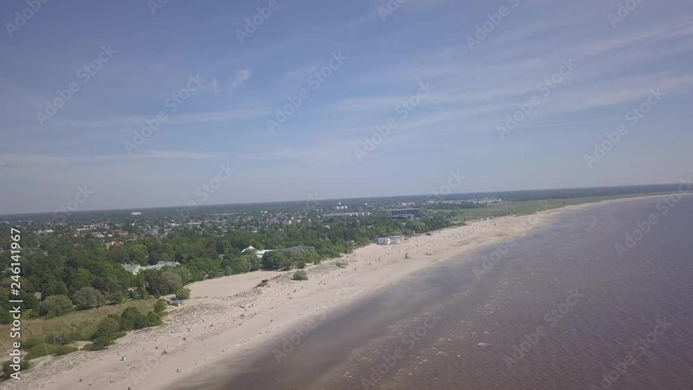 Baltic Sea coast beach Parnu Estonia aerial drone top view 4K UHD video Baltic Sea coast beach Parnu Estonia aerial drone top view 4K UHD video