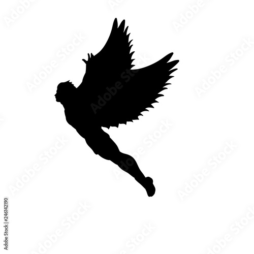 Flying man Icarus silhouette mythology symbol fantasy tale. Vector illustration. photo