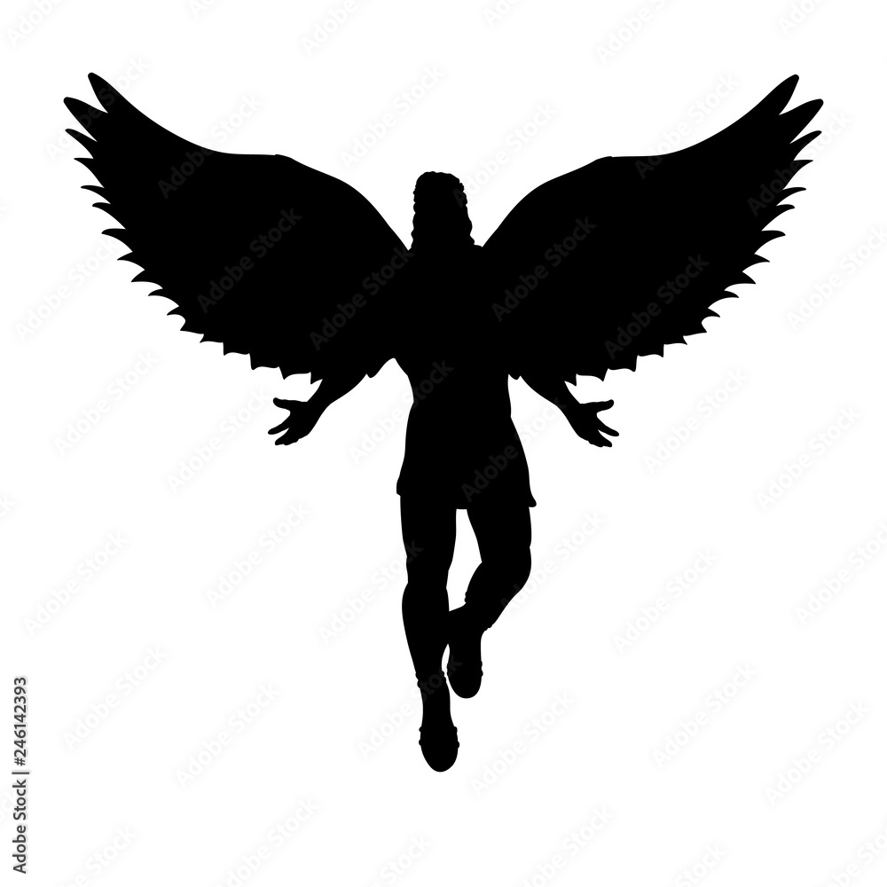 Flying Man Angel Silhouette Mythology Symbol Fantasy Tale Vector