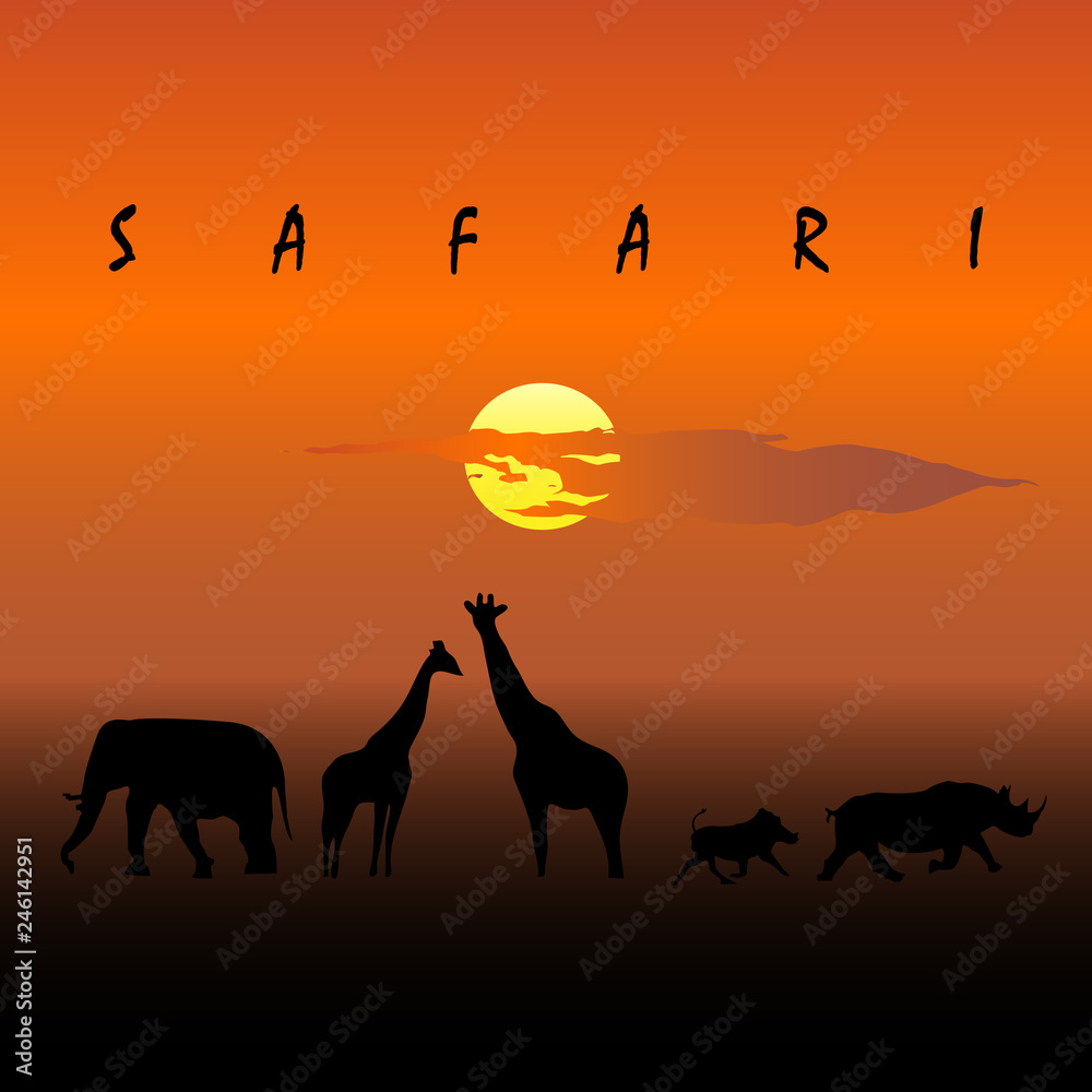 Wild animals at sunset vector