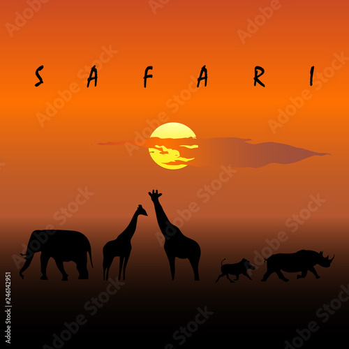 Wild animals at sunset vector