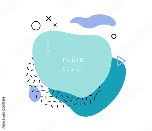 Abstract geometric shapes or texture in memphis style. Retro summer pattern with blue, turquoise and violet colors. Modern poster design or background composition dots and triangle, free shape form.