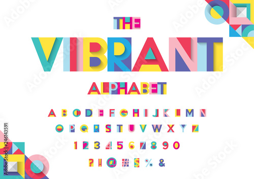 Vector of modern vibrant font and alphabet