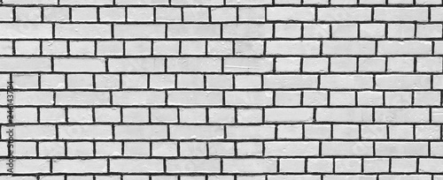 Old white wash brick wall texture. Wide panorama of masonry 