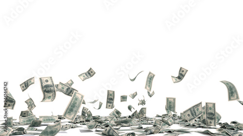 hundred dollar banknotes fall on graund on white background