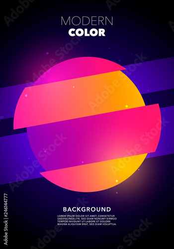 Vector Illustration Colorful Retro Circle Shape Glitch Poster Design. Abstract Geometric Background With TV VHS Distortion Glitch Effect.