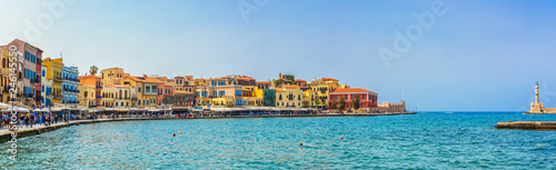 Panorama of the venitian habor of Chania in Crete, Grece