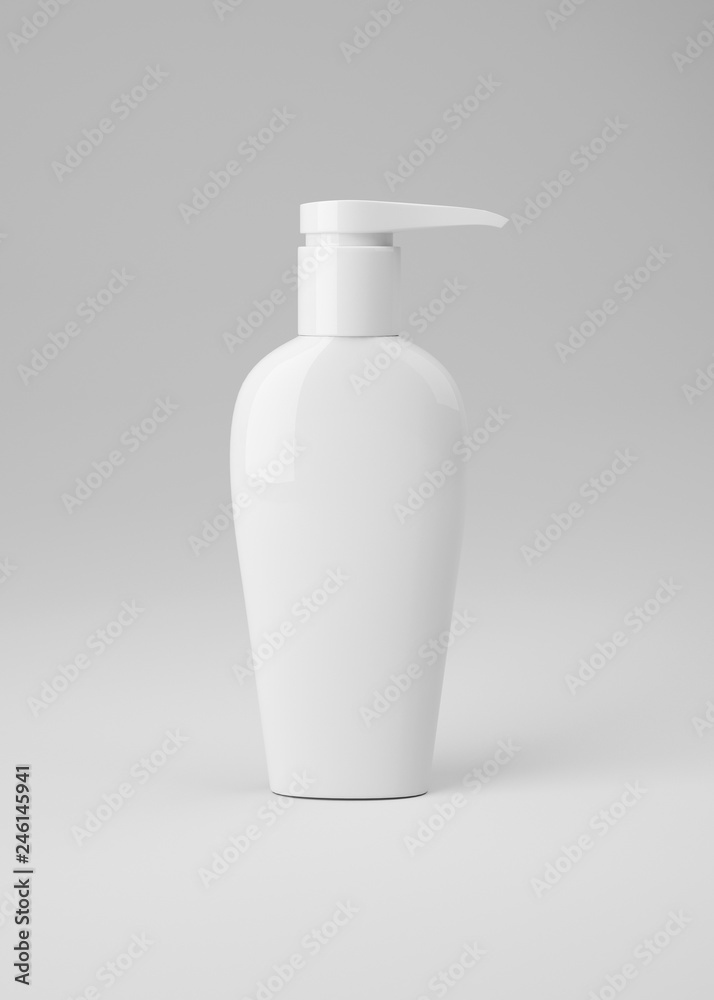 White plastic bottle for cosmetics, mockup for design, 3D rendering, 3d illustration White plastic bottle for cosmetics, mockup for design, 3D rendering, 3d illustration