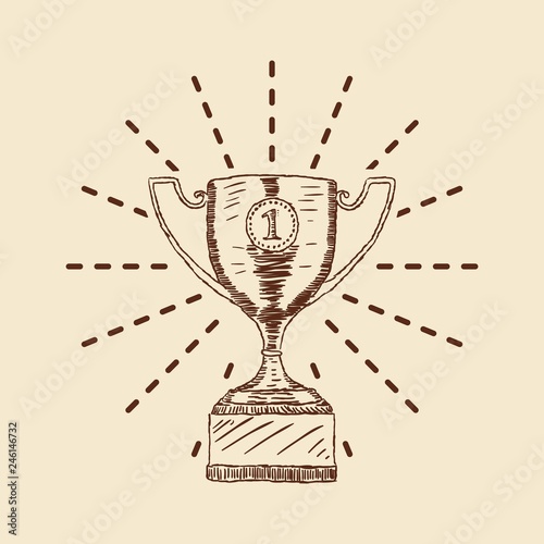 Gold Trophy Doodle, a hand drawn vector doodle illustration of a gold trophy for the first position winner. - Vector