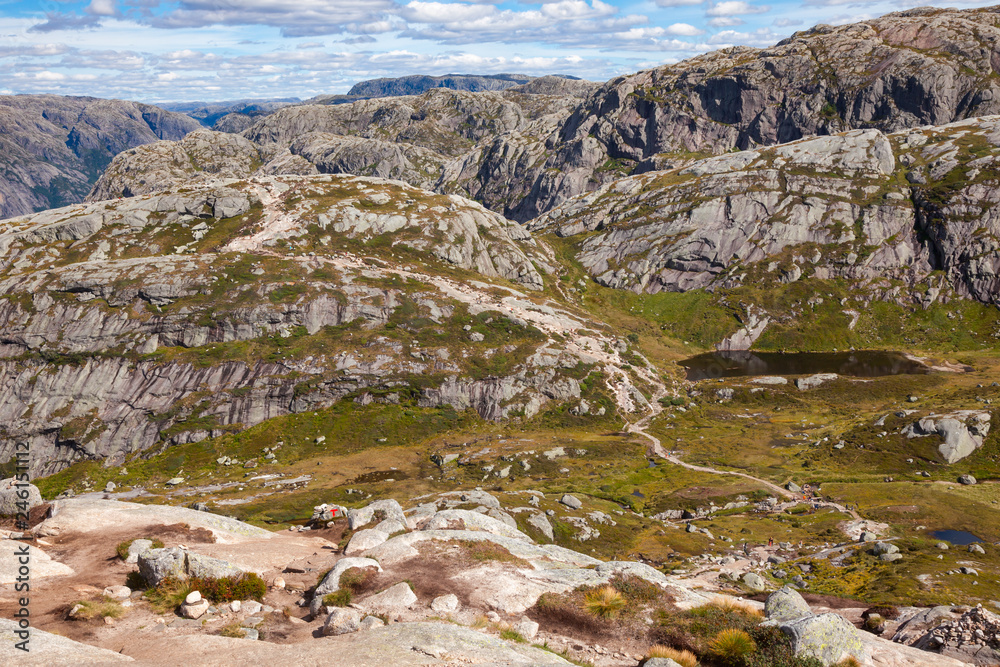 Kjeragbolten trail at Kjerag mountain Forsand Rogaland Norway Scandinavia Kjeragbolten trail at Kjerag mountain Forsand Rogaland Norway Scandinavia